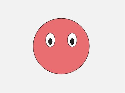 薄い灰色の400×300のキャンバス中央に、赤い丸い顔と白黒の両目が描かれている実行結果